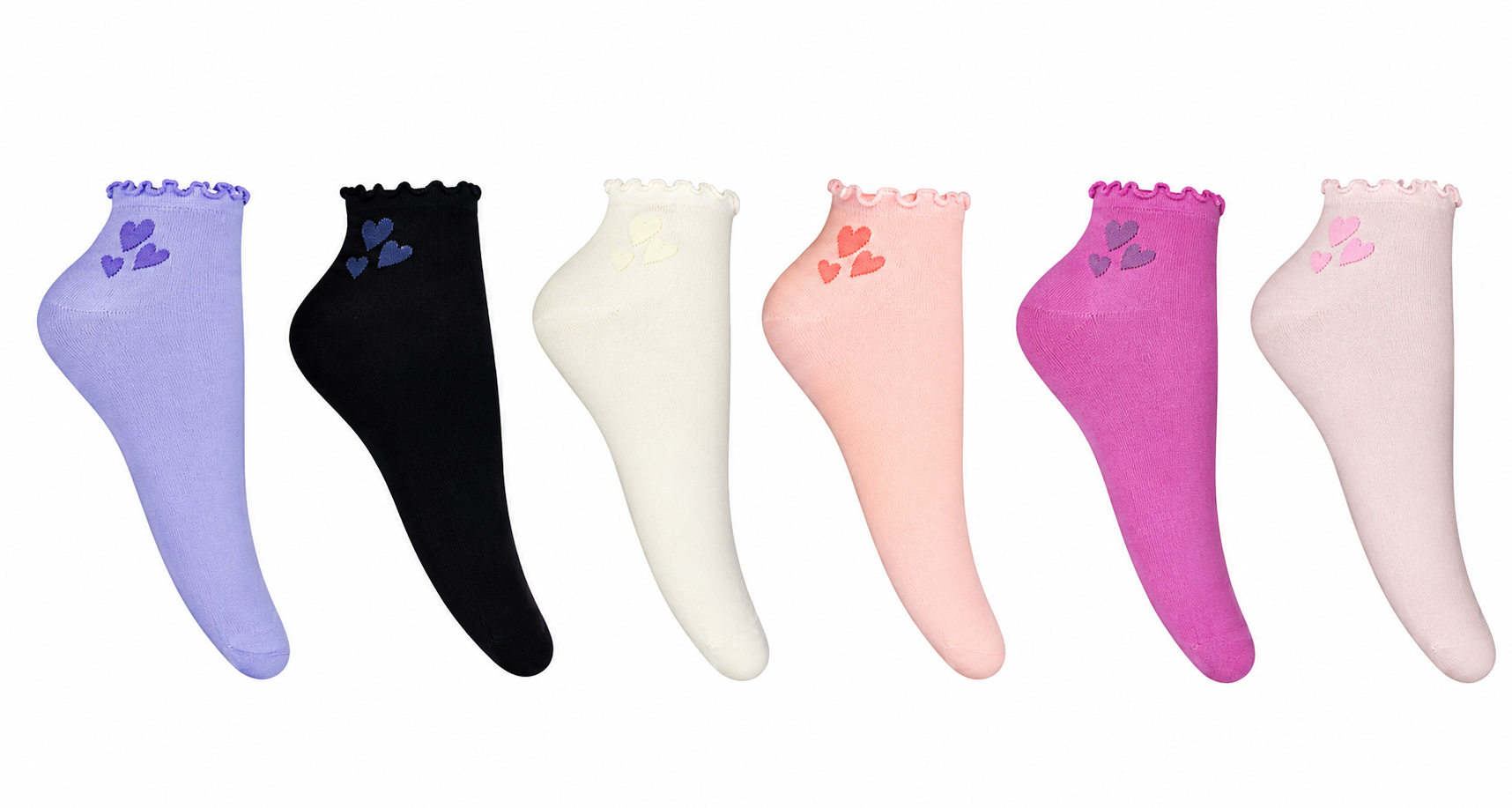 Tobilleros con Volantes y Corazones Mujer, 6 Bipack