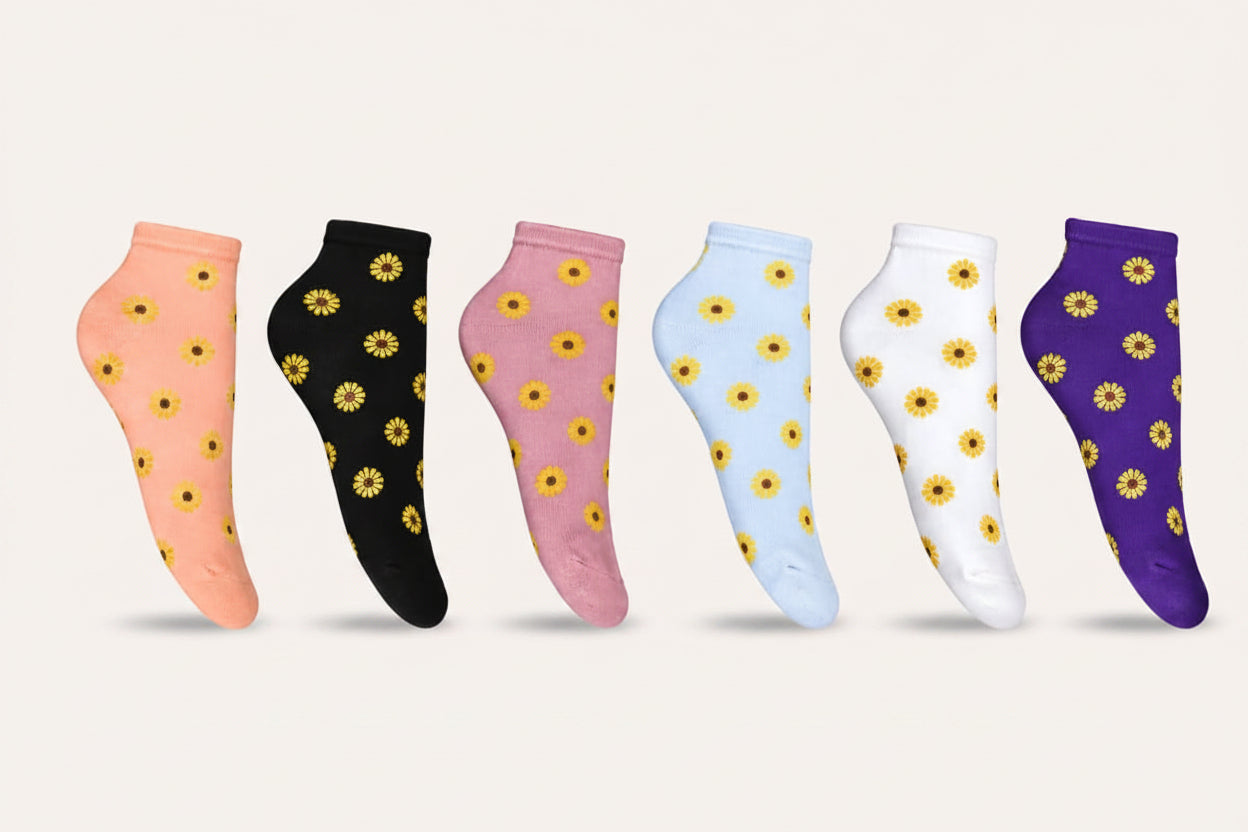 Tobilleros Estampado Girasoles Mujer, 6 Bipack 12 Pares