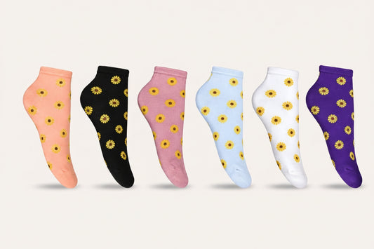 Tobilleros Estampado Girasoles Mujer, 6 Bipack 12 Pares