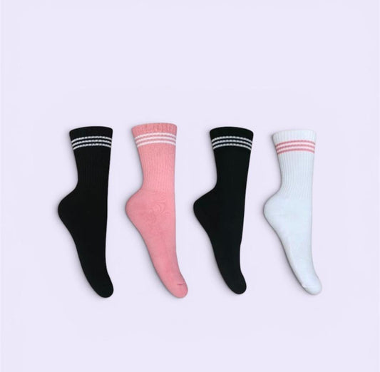 Calcetines Deportivos Unisex 6 Bipack (12 Pares) Algodón Premium | Tejido Acanalado con Tres Rayas | Cómodos y Transpirables