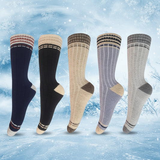 Calcetines Hombre Lana Rayas en Puño | 6 Bipack (12 Pares) | Suaves y Resistentes