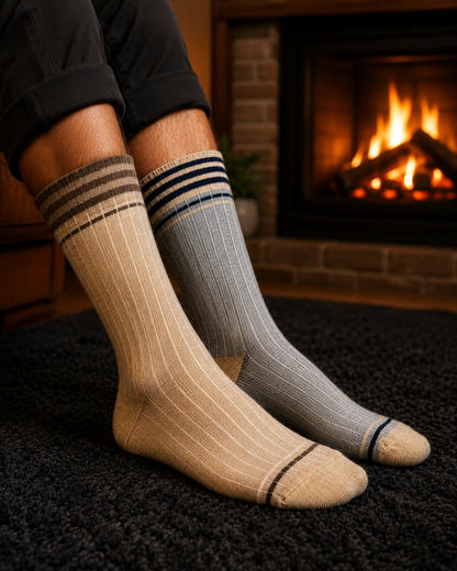 Calcetines Hombre Lana Rayas en Puño | 6 Bipack (12 Pares) | Suaves y Resistentes